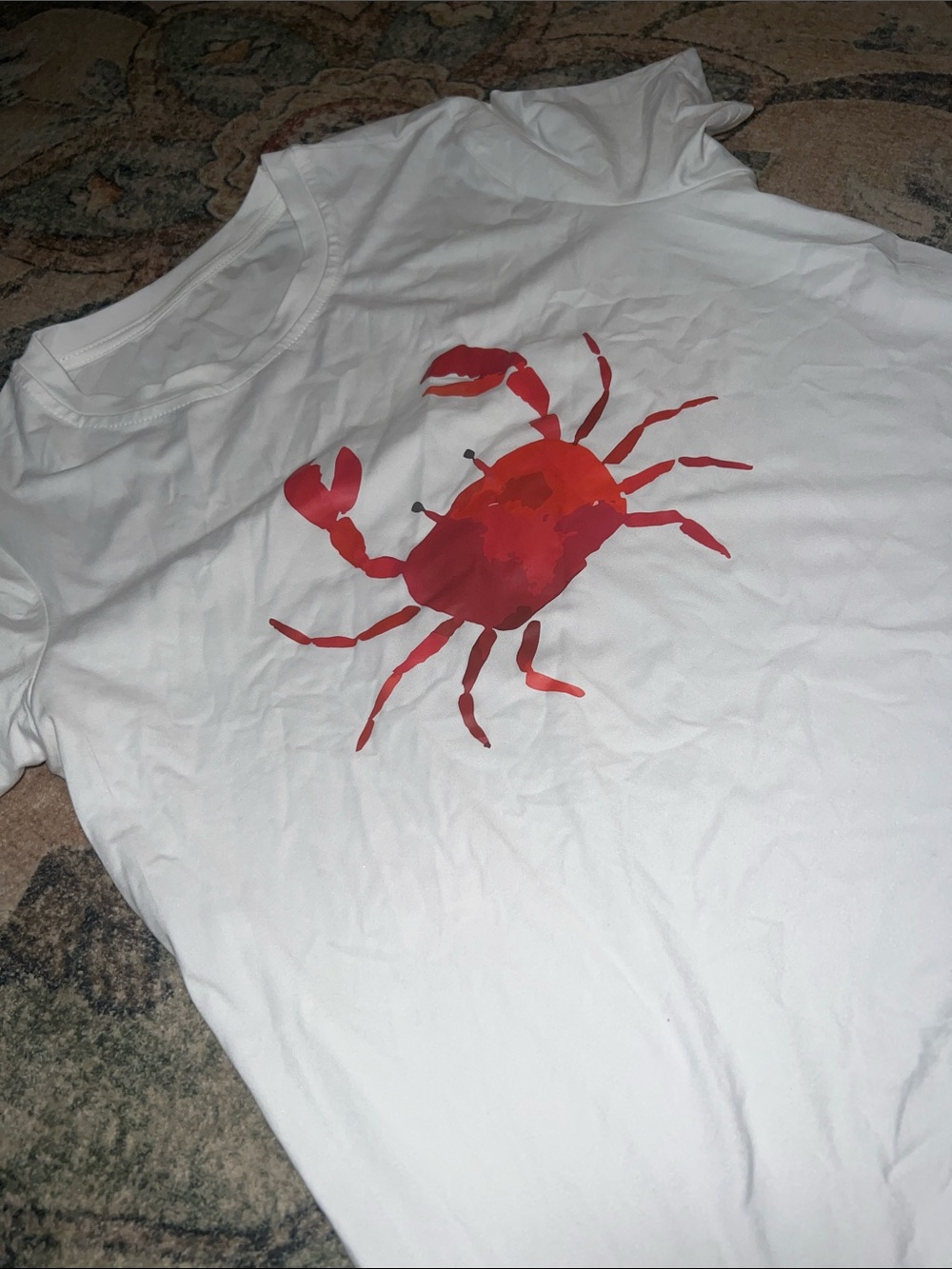 SHEIN White Short Sleeve Tee with Red Crab Graphic